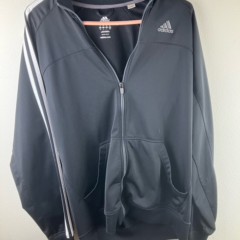 Adidas Black Full Zip Track Jacket M | White 3-Stripes | Classic Style
